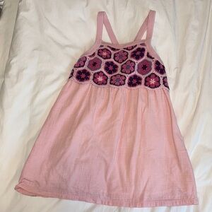 Andy & Evan Pink Cotton Dress with Multicolor Crochet Yoke